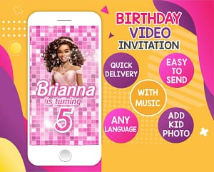 Barbie Dark Skin Birthday Video Invitation – Custom Animated Digital Invite for Girls