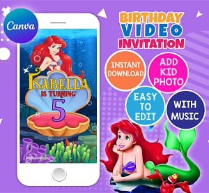 The Little Mermaid animated video invitation for girl’s birthday – editable Canva template.