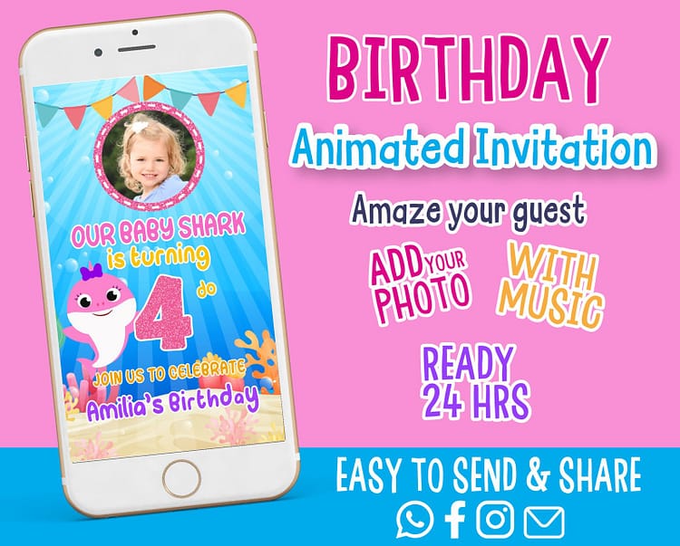 Baby Shark Birthday Party Animated Video Invitation