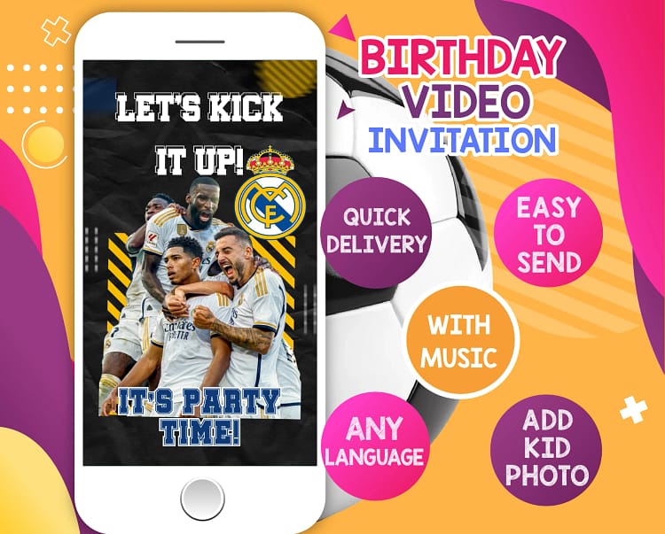 Real Madrid Birthday Video Invitation – Custom Animated Football Party Invite