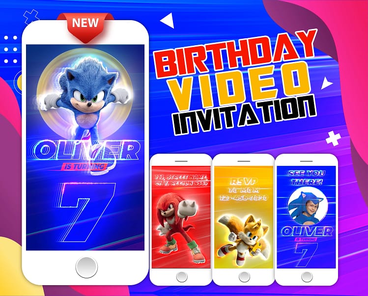 Sonic card, Sonic themed, Tails invite, Knuckles invite, ring Sonic, video game invite, 2nd birthday party, Sonic decor