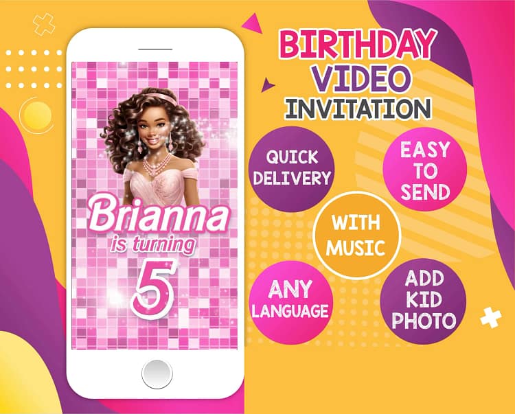 Barbie Dark Skin Birthday Video Invitation – Custom Animated Digital Invite for Girls
