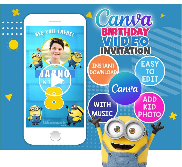 Minions birthday video invitation – editable Canva template for kids’ parties
